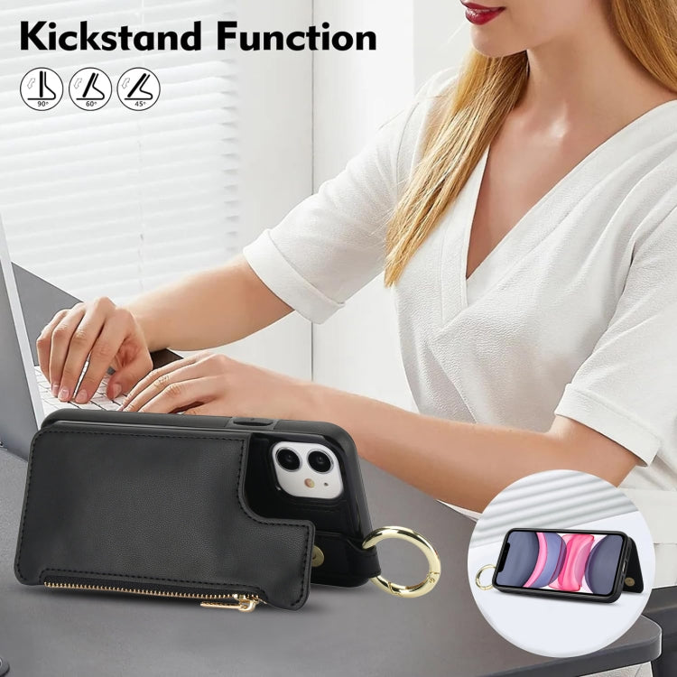 For iPhone 11 RFlD Anti-theft Double Buckle Ring Zipper Card Phone Case(Black) - iPhone 11 Cases by buy2fix | Online Shopping UK | buy2fix