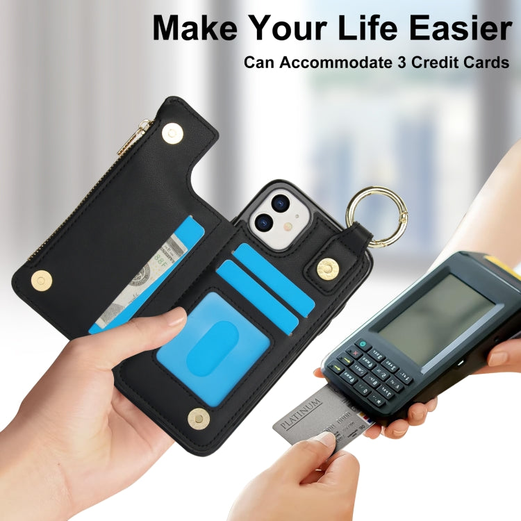 For iPhone 11 RFlD Anti-theft Double Buckle Ring Zipper Card Phone Case(Black) - iPhone 11 Cases by buy2fix | Online Shopping UK | buy2fix