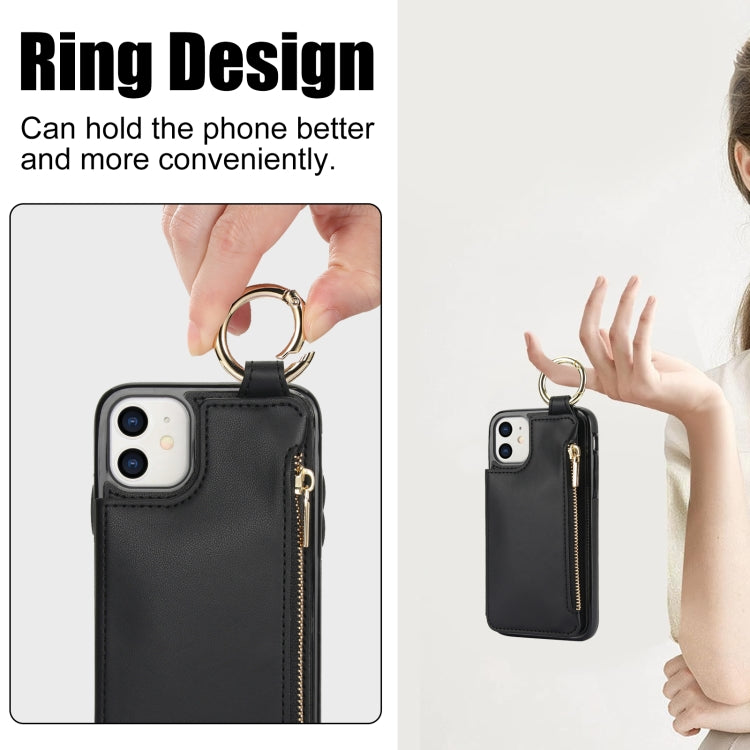 For iPhone 11 RFlD Anti-theft Double Buckle Ring Zipper Card Phone Case(Black) - iPhone 11 Cases by buy2fix | Online Shopping UK | buy2fix