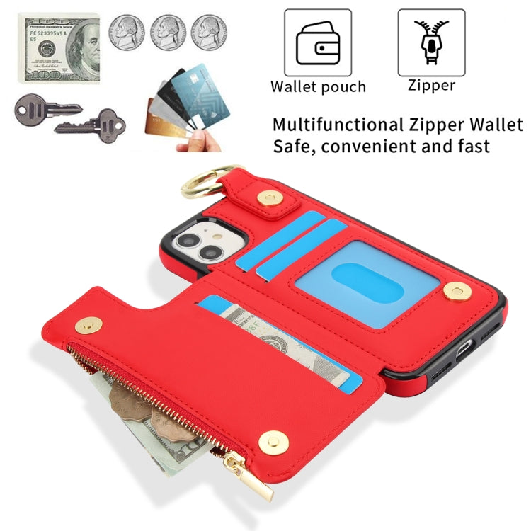 For iPhone 11 RFlD Anti-theft Double Buckle Ring Zipper Card Phone Case(Red) - iPhone 11 Cases by buy2fix | Online Shopping UK | buy2fix