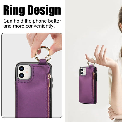 For iPhone 11 RFlD Anti-theft Double Buckle Ring Zipper Card Phone Case(Dark Purple) - iPhone 11 Cases by buy2fix | Online Shopping UK | buy2fix