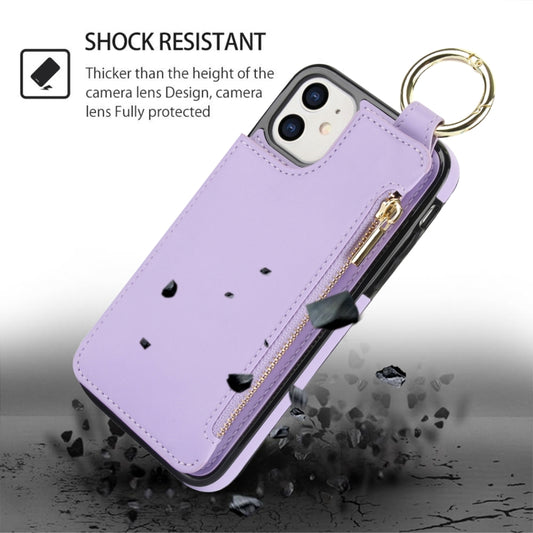 For iPhone 11 RFlD Anti-theft Double Buckle Ring Zipper Card Phone Case(Purple) - iPhone 11 Cases by buy2fix | Online Shopping UK | buy2fix