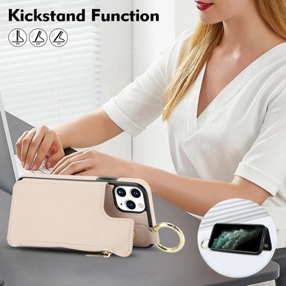 For iPhone 11 Pro RFlD Anti-theft Double Buckle Ring Zipper Card Phone Case(White) - iPhone 11 Pro Cases by buy2fix | Online Shopping UK | buy2fix