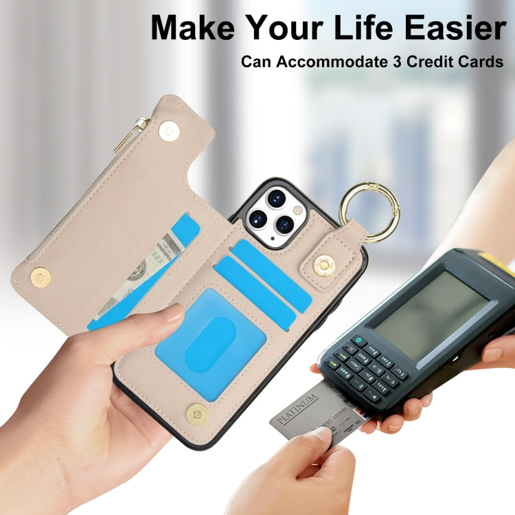 For iPhone 11 Pro RFlD Anti-theft Double Buckle Ring Zipper Card Phone Case(White) - iPhone 11 Pro Cases by buy2fix | Online Shopping UK | buy2fix