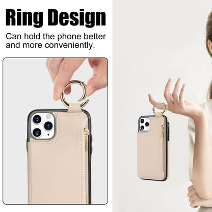 For iPhone 11 Pro RFlD Anti-theft Double Buckle Ring Zipper Card Phone Case(White) - iPhone 11 Pro Cases by buy2fix | Online Shopping UK | buy2fix