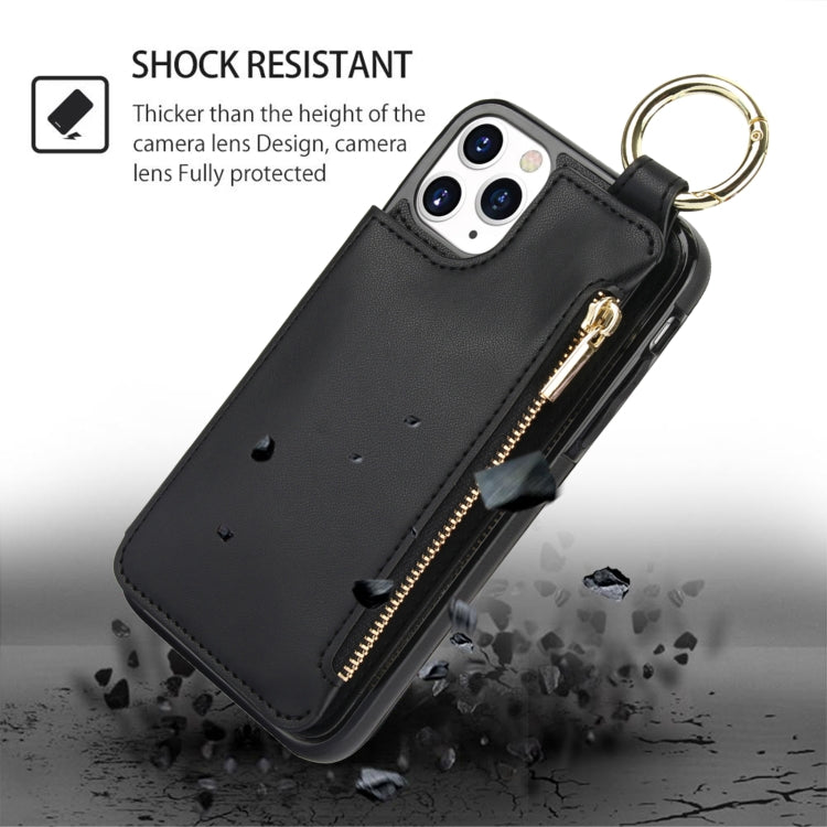 For iPhone 11 Pro RFlD Anti-theft Double Buckle Ring Zipper Card Phone Case(Black) - iPhone 11 Pro Cases by buy2fix | Online Shopping UK | buy2fix