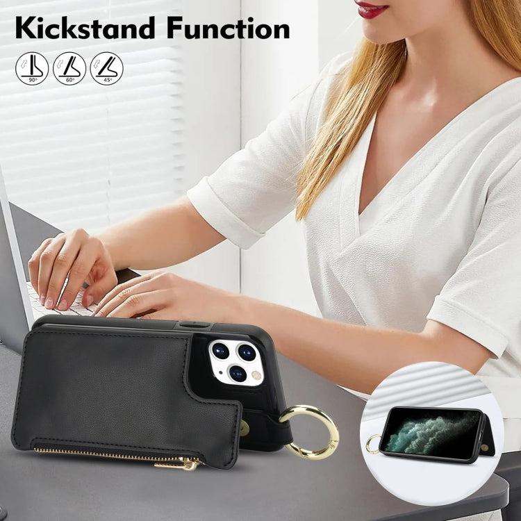 For iPhone 11 Pro RFlD Anti-theft Double Buckle Ring Zipper Card Phone Case(Black) - iPhone 11 Pro Cases by buy2fix | Online Shopping UK | buy2fix