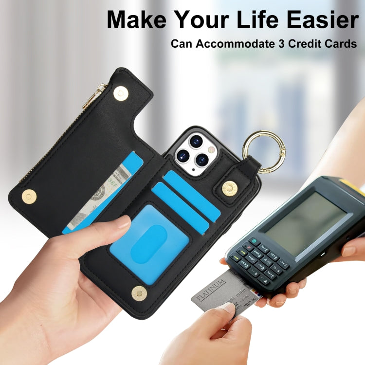 For iPhone 11 Pro RFlD Anti-theft Double Buckle Ring Zipper Card Phone Case(Black) - iPhone 11 Pro Cases by buy2fix | Online Shopping UK | buy2fix