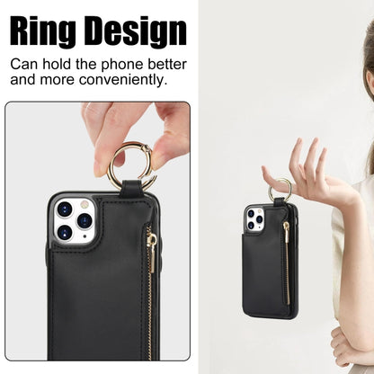 For iPhone 11 Pro RFlD Anti-theft Double Buckle Ring Zipper Card Phone Case(Black) - iPhone 11 Pro Cases by buy2fix | Online Shopping UK | buy2fix