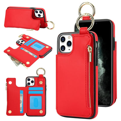 For iPhone 11 Pro RFlD Anti-theft Double Buckle Ring Zipper Card Phone Case(Red) - iPhone 11 Pro Cases by buy2fix | Online Shopping UK | buy2fix