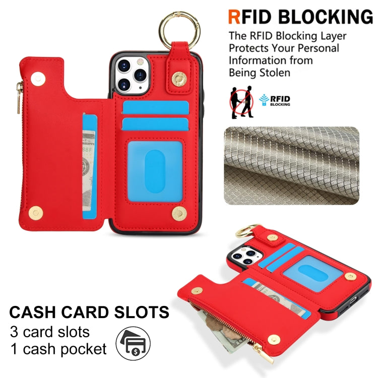 For iPhone 11 Pro RFlD Anti-theft Double Buckle Ring Zipper Card Phone Case(Red) - iPhone 11 Pro Cases by buy2fix | Online Shopping UK | buy2fix