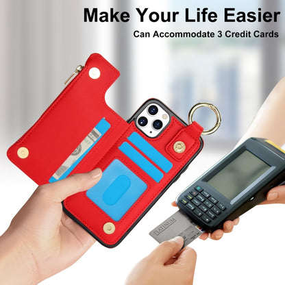 For iPhone 11 Pro RFlD Anti-theft Double Buckle Ring Zipper Card Phone Case(Red) - iPhone 11 Pro Cases by buy2fix | Online Shopping UK | buy2fix