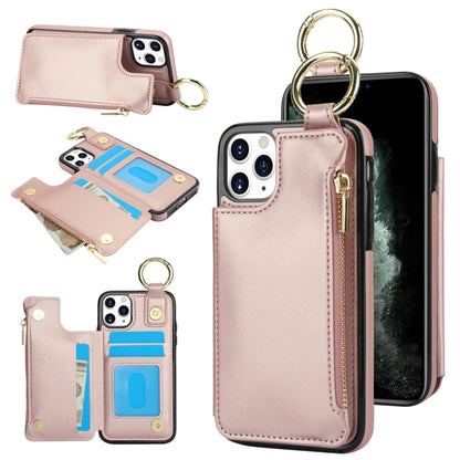 For iPhone 11 Pro RFlD Anti-theft Double Buckle Ring Zipper Card Phone Case(Rose Gold) - iPhone 11 Pro Cases by buy2fix | Online Shopping UK | buy2fix