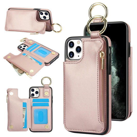 For iPhone 11 Pro RFlD Anti-theft Double Buckle Ring Zipper Card Phone Case(Rose Gold) - iPhone 11 Pro Cases by buy2fix | Online Shopping UK | buy2fix