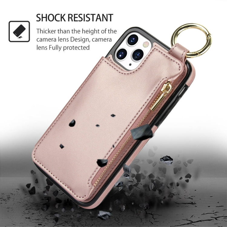For iPhone 11 Pro RFlD Anti-theft Double Buckle Ring Zipper Card Phone Case(Rose Gold) - iPhone 11 Pro Cases by buy2fix | Online Shopping UK | buy2fix