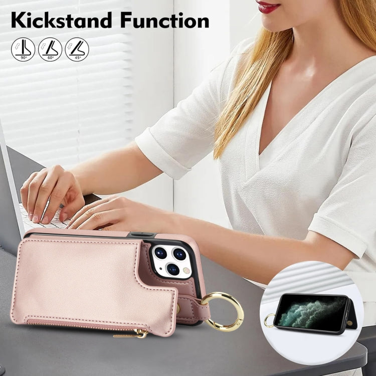 For iPhone 11 Pro RFlD Anti-theft Double Buckle Ring Zipper Card Phone Case(Rose Gold) - iPhone 11 Pro Cases by buy2fix | Online Shopping UK | buy2fix