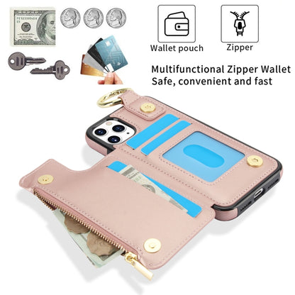 For iPhone 11 Pro RFlD Anti-theft Double Buckle Ring Zipper Card Phone Case(Rose Gold) - iPhone 11 Pro Cases by buy2fix | Online Shopping UK | buy2fix