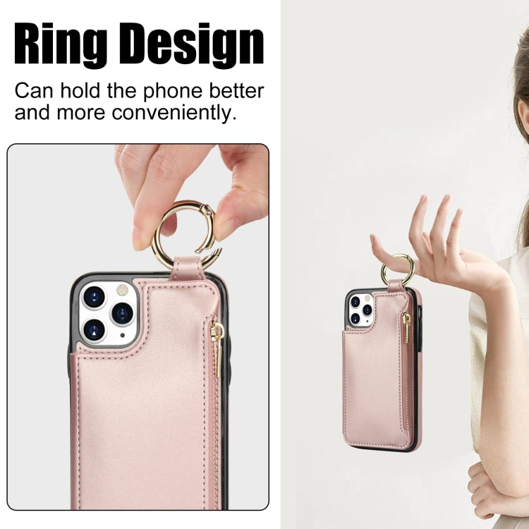 For iPhone 11 Pro RFlD Anti-theft Double Buckle Ring Zipper Card Phone Case(Rose Gold) - iPhone 11 Pro Cases by buy2fix | Online Shopping UK | buy2fix