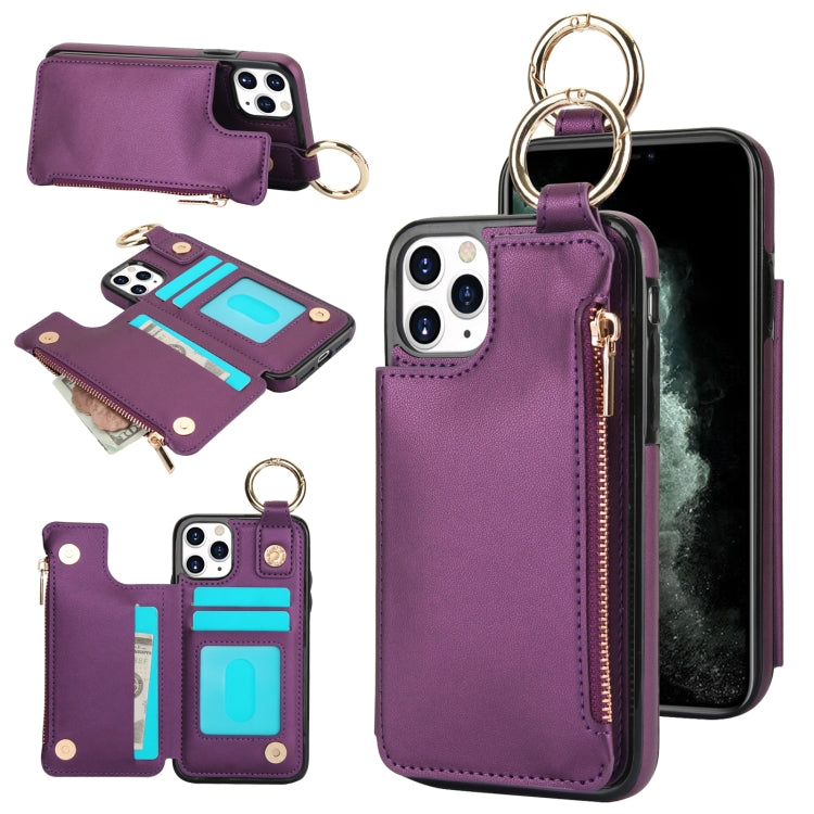 For iPhone 11 Pro RFlD Anti-theft Double Buckle Ring Zipper Card Phone Case(Dark Purple) - iPhone 11 Pro Cases by buy2fix | Online Shopping UK | buy2fix