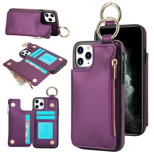For iPhone 11 Pro RFlD Anti-theft Double Buckle Ring Zipper Card Phone Case(Dark Purple) - iPhone 11 Pro Cases by buy2fix | Online Shopping UK | buy2fix