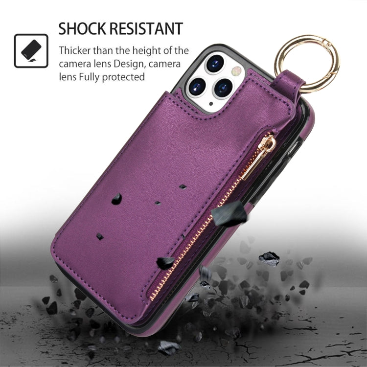 For iPhone 11 Pro RFlD Anti-theft Double Buckle Ring Zipper Card Phone Case(Dark Purple) - iPhone 11 Pro Cases by buy2fix | Online Shopping UK | buy2fix