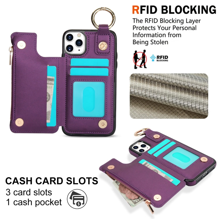 For iPhone 11 Pro RFlD Anti-theft Double Buckle Ring Zipper Card Phone Case(Dark Purple) - iPhone 11 Pro Cases by buy2fix | Online Shopping UK | buy2fix