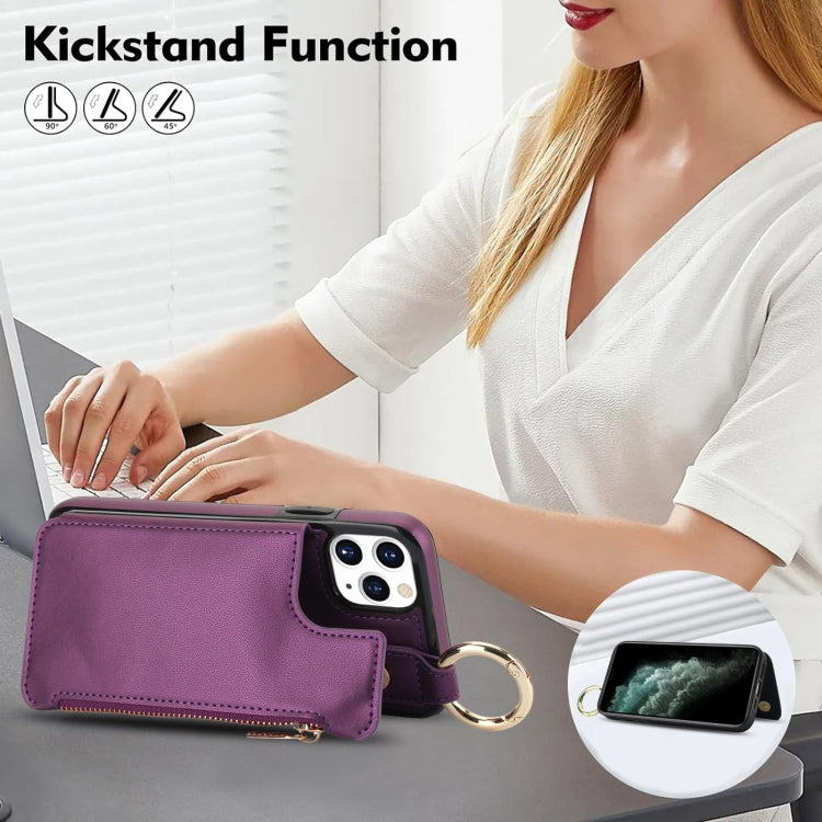 For iPhone 11 Pro RFlD Anti-theft Double Buckle Ring Zipper Card Phone Case(Dark Purple) - iPhone 11 Pro Cases by buy2fix | Online Shopping UK | buy2fix