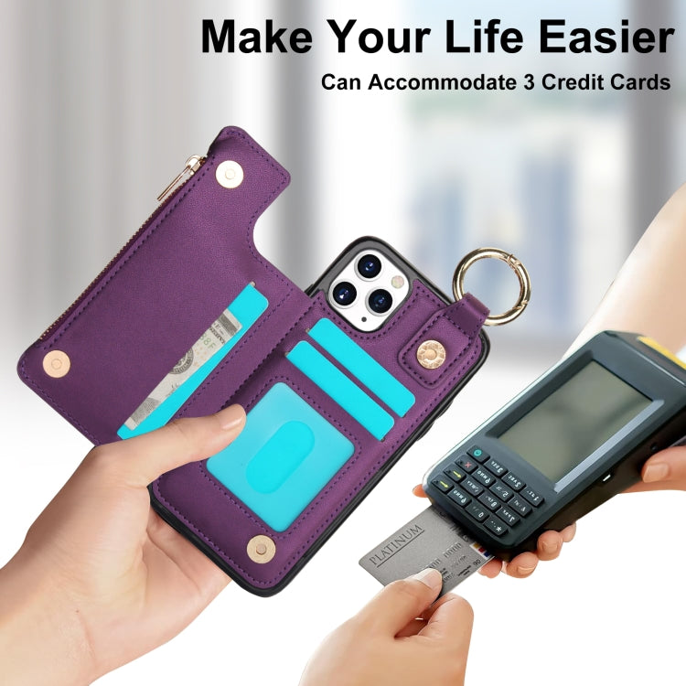 For iPhone 11 Pro RFlD Anti-theft Double Buckle Ring Zipper Card Phone Case(Dark Purple) - iPhone 11 Pro Cases by buy2fix | Online Shopping UK | buy2fix
