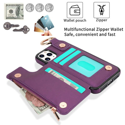 For iPhone 11 Pro RFlD Anti-theft Double Buckle Ring Zipper Card Phone Case(Dark Purple) - iPhone 11 Pro Cases by buy2fix | Online Shopping UK | buy2fix