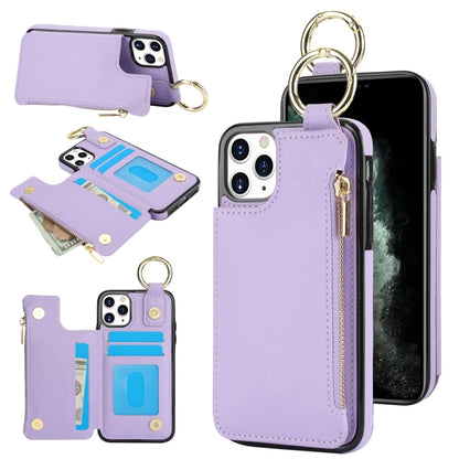For iPhone 11 Pro RFlD Anti-theft Double Buckle Ring Zipper Card Phone Case(Purple) - iPhone 11 Pro Cases by buy2fix | Online Shopping UK | buy2fix