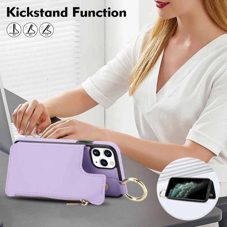 For iPhone 11 Pro RFlD Anti-theft Double Buckle Ring Zipper Card Phone Case(Purple) - iPhone 11 Pro Cases by buy2fix | Online Shopping UK | buy2fix