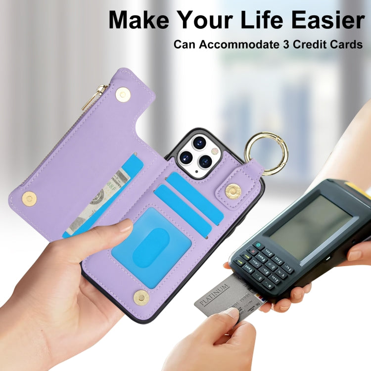 For iPhone 11 Pro RFlD Anti-theft Double Buckle Ring Zipper Card Phone Case(Purple) - iPhone 11 Pro Cases by buy2fix | Online Shopping UK | buy2fix