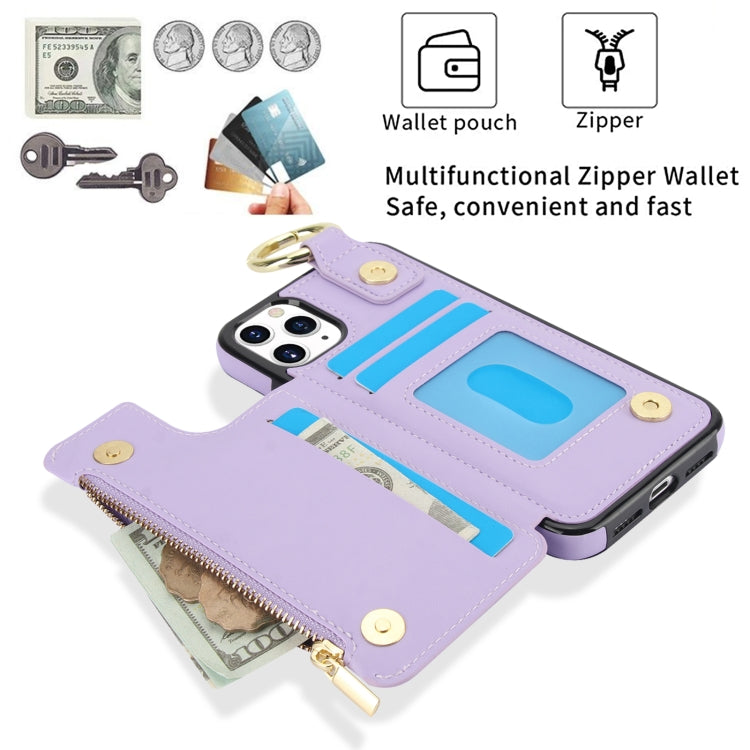 For iPhone 11 Pro RFlD Anti-theft Double Buckle Ring Zipper Card Phone Case(Purple) - iPhone 11 Pro Cases by buy2fix | Online Shopping UK | buy2fix