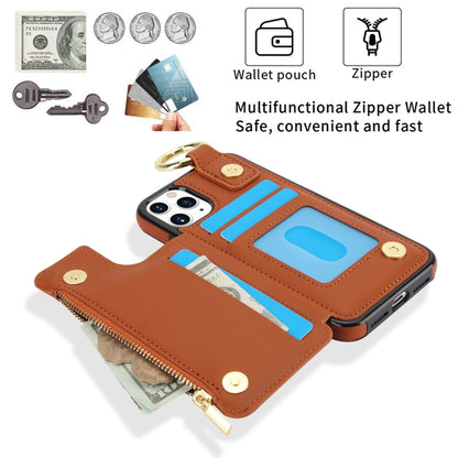 For iPhone 11 Pro RFlD Anti-theft Double Buckle Ring Zipper Card Phone Case(Brown) - iPhone 11 Pro Cases by buy2fix | Online Shopping UK | buy2fix