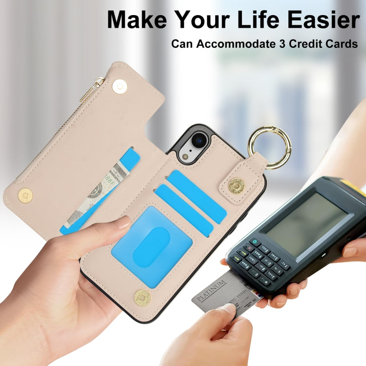 For iPhone XS / X RFlD Anti-theft Double Buckle Ring Zipper Card Phone Case(White) - More iPhone Cases by buy2fix | Online Shopping UK | buy2fix