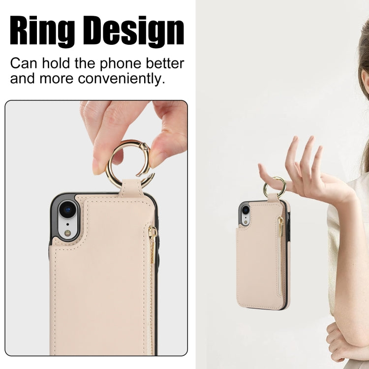 For iPhone XS / X RFlD Anti-theft Double Buckle Ring Zipper Card Phone Case(White) - More iPhone Cases by buy2fix | Online Shopping UK | buy2fix