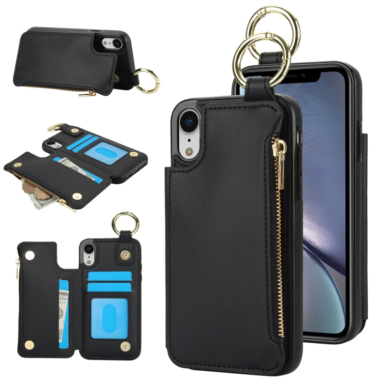 For iPhone XS / X RFlD Anti-theft Double Buckle Ring Zipper Card Phone Case(Black) - More iPhone Cases by buy2fix | Online Shopping UK | buy2fix