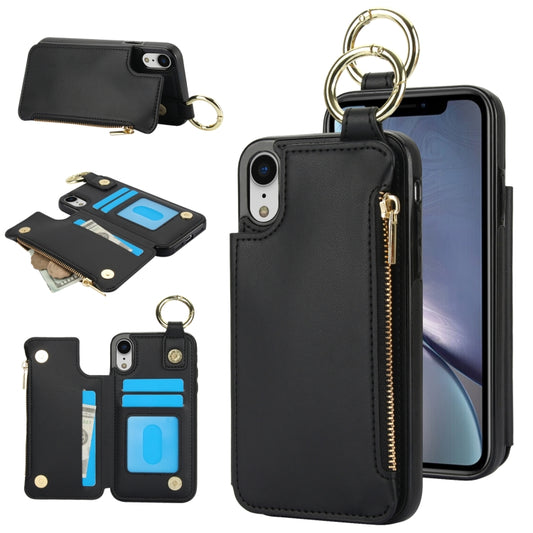For iPhone XS / X RFlD Anti-theft Double Buckle Ring Zipper Card Phone Case(Black) - More iPhone Cases by buy2fix | Online Shopping UK | buy2fix