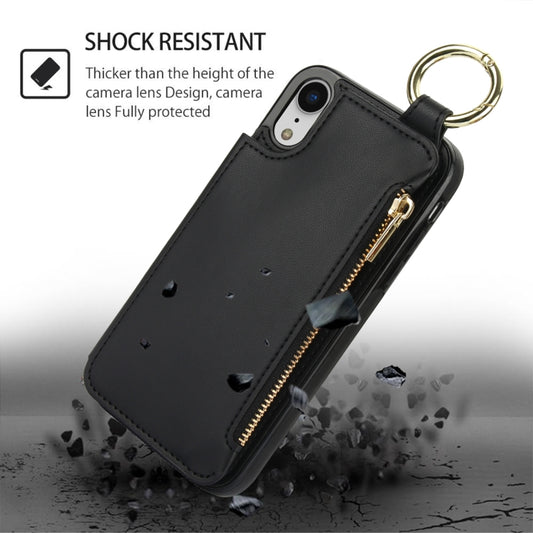 For iPhone XS / X RFlD Anti-theft Double Buckle Ring Zipper Card Phone Case(Black) - More iPhone Cases by buy2fix | Online Shopping UK | buy2fix