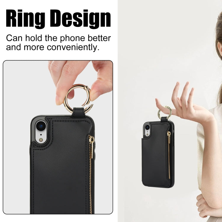 For iPhone XS / X RFlD Anti-theft Double Buckle Ring Zipper Card Phone Case(Black) - More iPhone Cases by buy2fix | Online Shopping UK | buy2fix