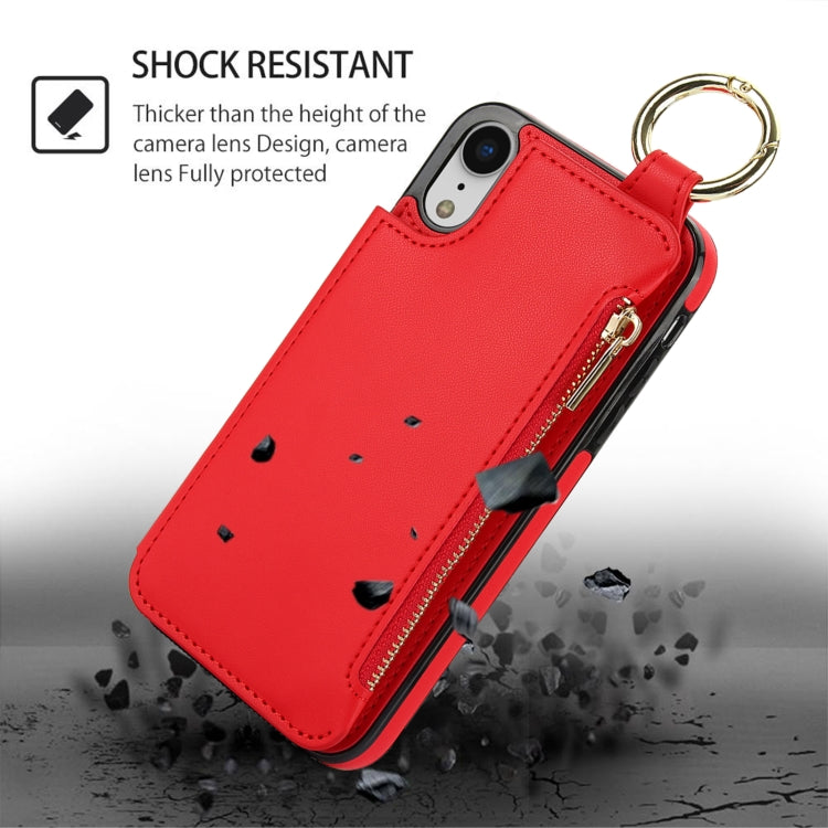 For iPhone XS / X RFlD Anti-theft Double Buckle Ring Zipper Card Phone Case(Red) - More iPhone Cases by buy2fix | Online Shopping UK | buy2fix