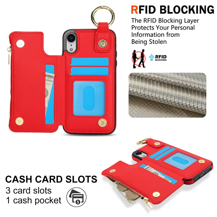For iPhone XS / X RFlD Anti-theft Double Buckle Ring Zipper Card Phone Case(Red) - More iPhone Cases by buy2fix | Online Shopping UK | buy2fix