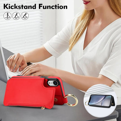 For iPhone XS / X RFlD Anti-theft Double Buckle Ring Zipper Card Phone Case(Red) - More iPhone Cases by buy2fix | Online Shopping UK | buy2fix