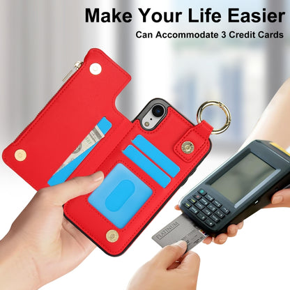 For iPhone XS / X RFlD Anti-theft Double Buckle Ring Zipper Card Phone Case(Red) - More iPhone Cases by buy2fix | Online Shopping UK | buy2fix