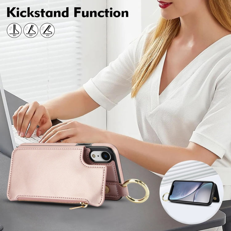 For iPhone XS / X RFlD Anti-theft Double Buckle Ring Zipper Card Phone Case(Rose Gold) - More iPhone Cases by buy2fix | Online Shopping UK | buy2fix