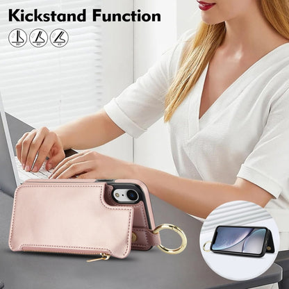 For iPhone XS / X RFlD Anti-theft Double Buckle Ring Zipper Card Phone Case(Rose Gold) - More iPhone Cases by buy2fix | Online Shopping UK | buy2fix