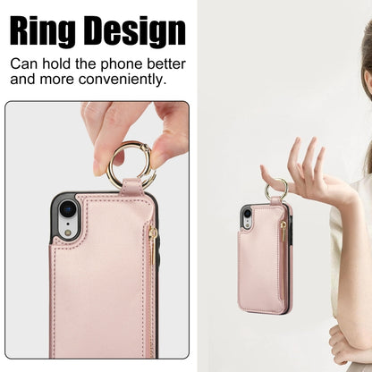 For iPhone XS / X RFlD Anti-theft Double Buckle Ring Zipper Card Phone Case(Rose Gold) - More iPhone Cases by buy2fix | Online Shopping UK | buy2fix