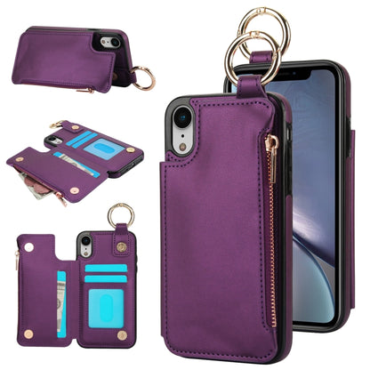 For iPhone XS / X RFlD Anti-theft Double Buckle Ring Zipper Card Phone Case(Dark Purple) - More iPhone Cases by buy2fix | Online Shopping UK | buy2fix