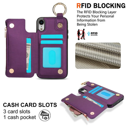 For iPhone XS / X RFlD Anti-theft Double Buckle Ring Zipper Card Phone Case(Dark Purple) - More iPhone Cases by buy2fix | Online Shopping UK | buy2fix
