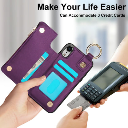 For iPhone XS / X RFlD Anti-theft Double Buckle Ring Zipper Card Phone Case(Dark Purple) - More iPhone Cases by buy2fix | Online Shopping UK | buy2fix